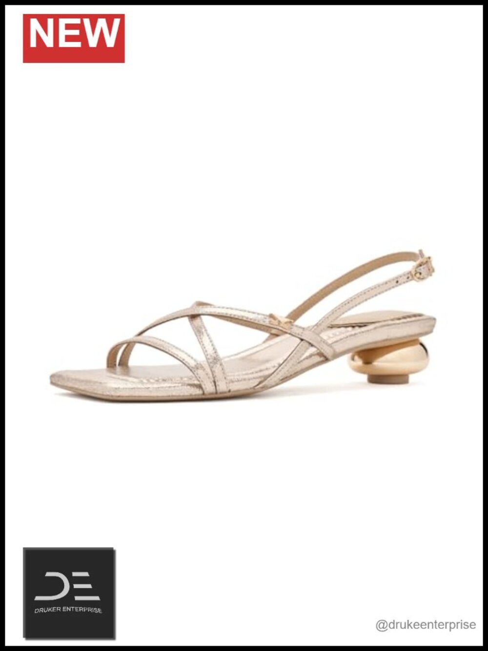Strappy Slingback Heeled Sandals Gold Sphere Heel